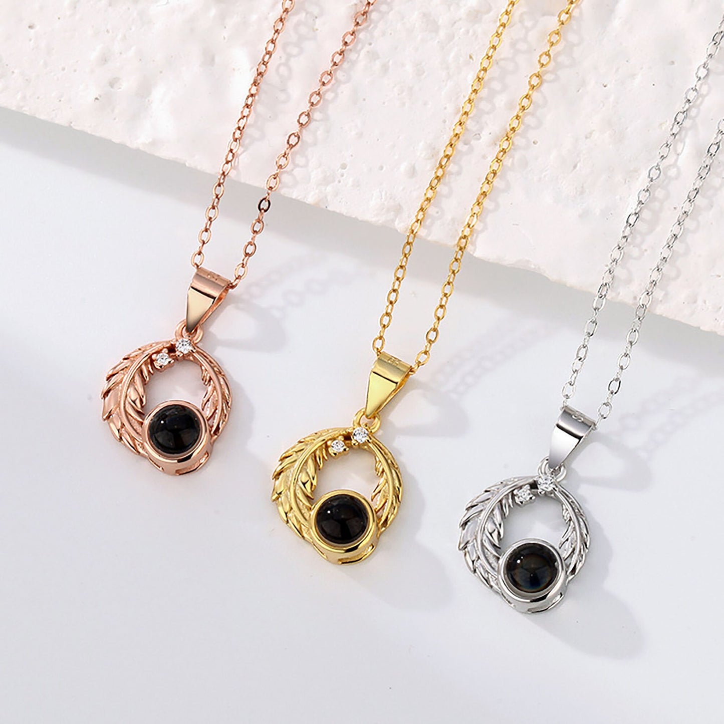 Feathers for customized photos Projection Necklace Pendant Jewelry For Lover Girlfriend