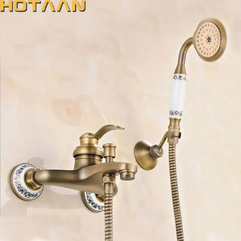 DecorBites™ Antique Brass Hand Held Shower Head Kit for Wall Mounted Bathtub - YT-5340-B