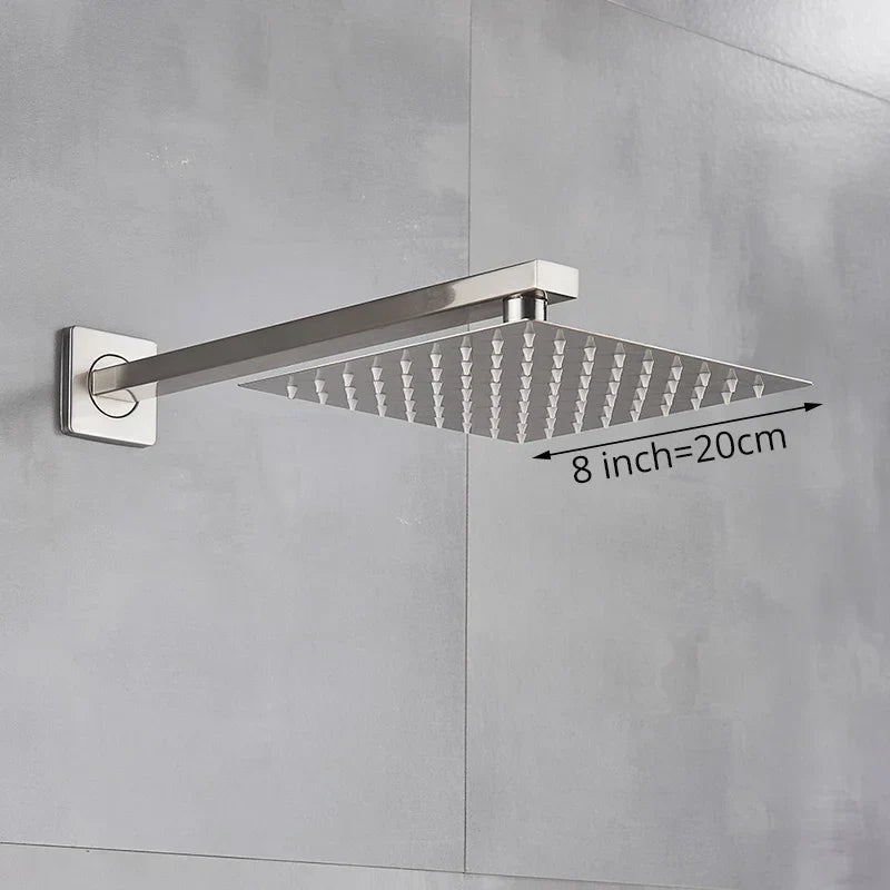 DecorBites™ Brushed Nickel Rainfall Shower Head with Shower Arm - Ultra Thin Top Sprayer