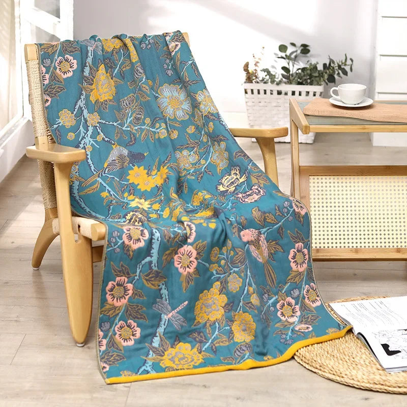 DecorBites™ 100% Cotton Large Bath Towel 80x160cm - Absorbent, Quick-Drying, Four Seasons, Flowers and Bird Design