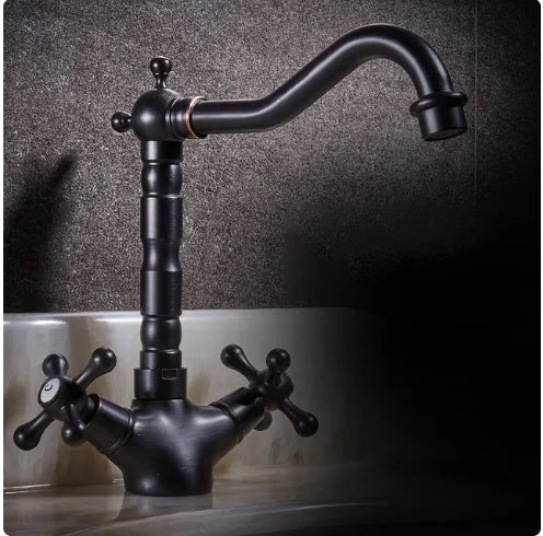 DecorBites™ Antique Bronze Brass Swivel Basin Faucet with 2 Lever Handles