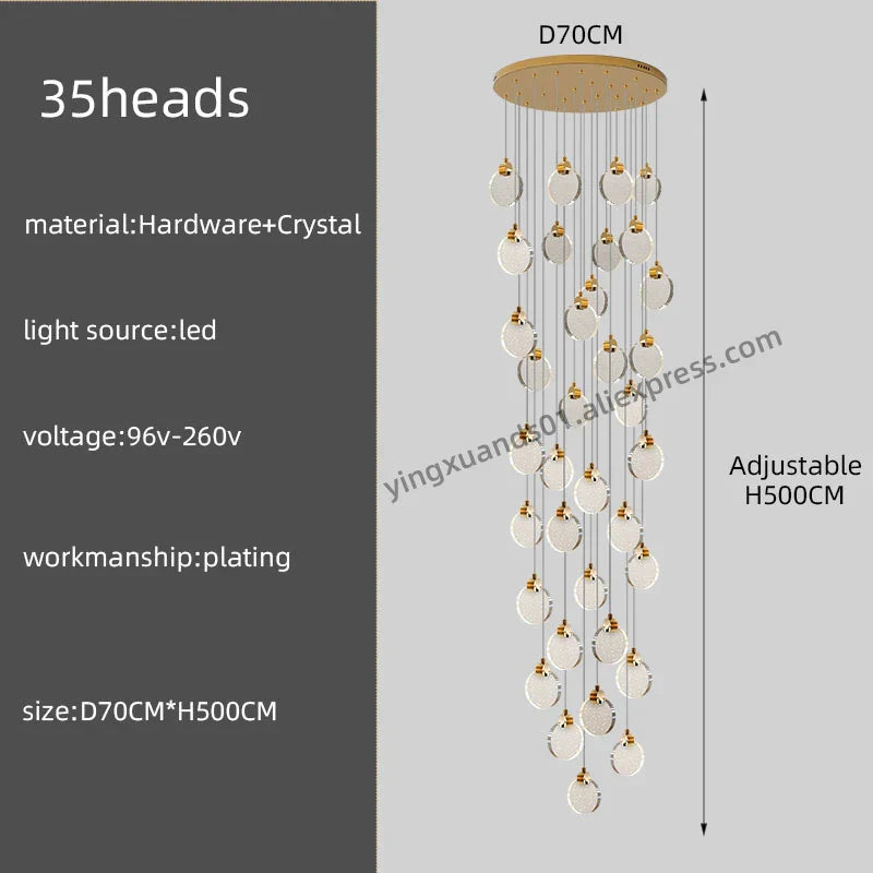 DecorBites™ Crystal Chandelier Pendant Light for Luxury Staircase