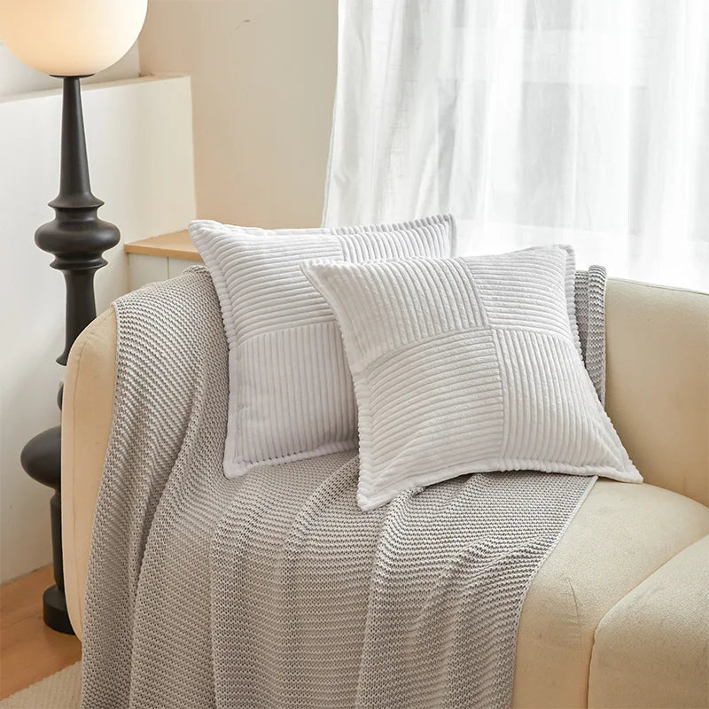 DecorBites™ Boho Striped Pillow Covers for Sofa Bed Decor, 45x45 White Polyester Pillowcases