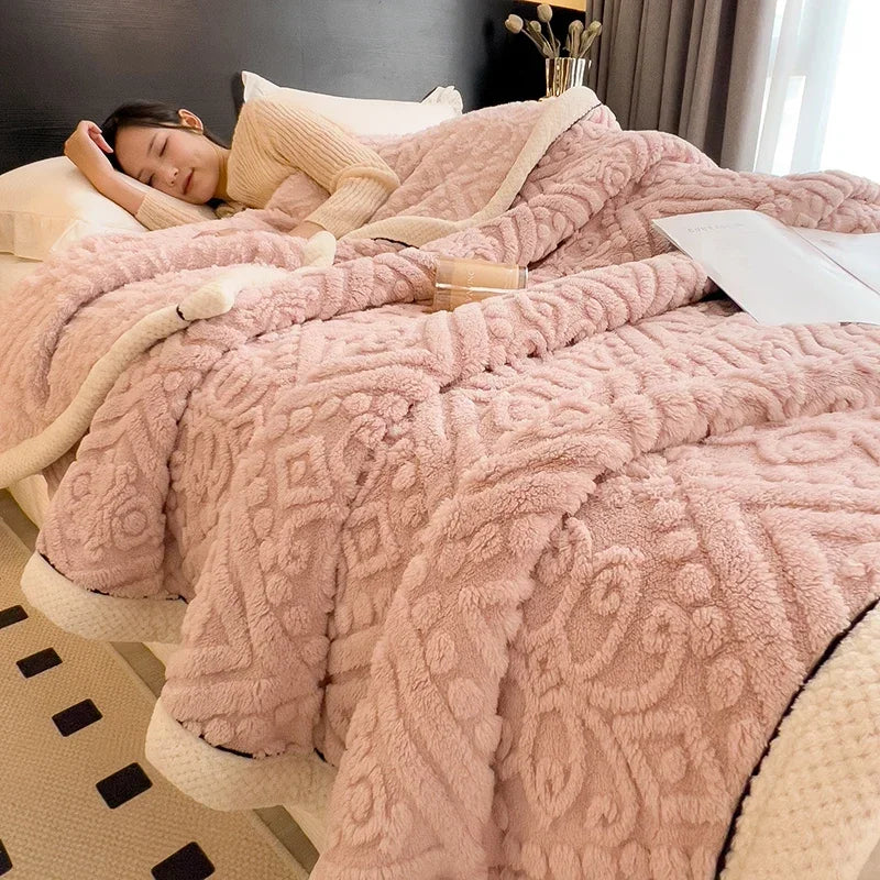 DecorBites™ Carved Velvet Warmth Blanket - Soft Fluffy Sofa Bed Cover