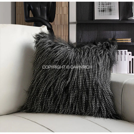 DecorBites™ Luxe Black Fluffy Throw Pillow Cover - Modern Simplicity & Art Deco Design