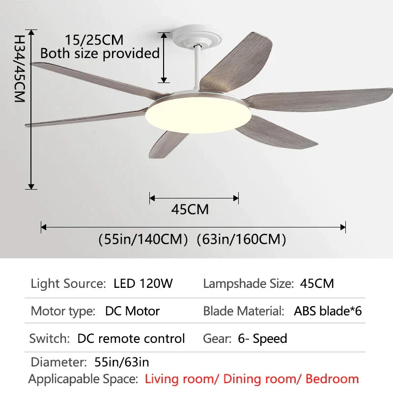 DecorBites™ 63" DC Indoor Ceiling Fan Light New Style Strong Winds Chandelier