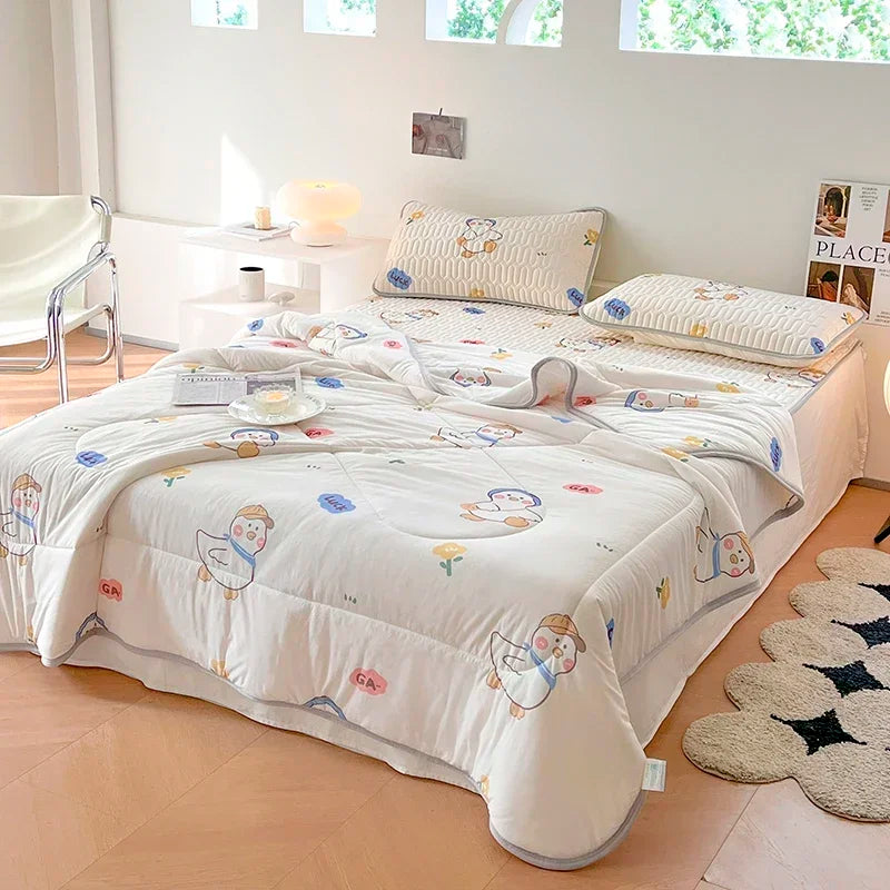 DecorBites™ Cool Summer Blanket Set with Latex Bed Mat - Lightweight Breathable Comforter Bedding