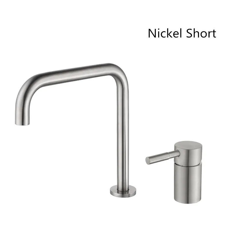DecorBites™ Black Basin Faucet: Brushed Gold Two-Hole Bathroom Sink Tap with Rotating Spout