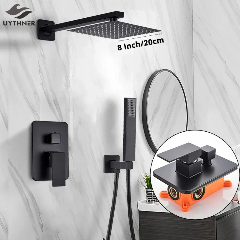 DecorBites™ Black Shower Faucet Set with Rainfall Head and Hand Sprayer
