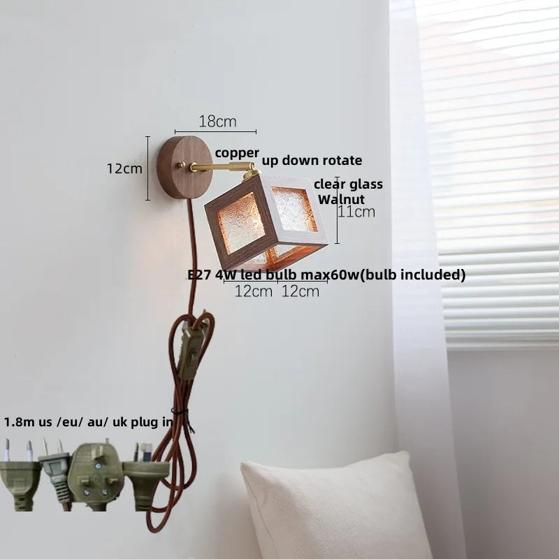 DecorBites™ LED Walnut Wood Wall Sconce Clear Glass Bathroom Mirror Light