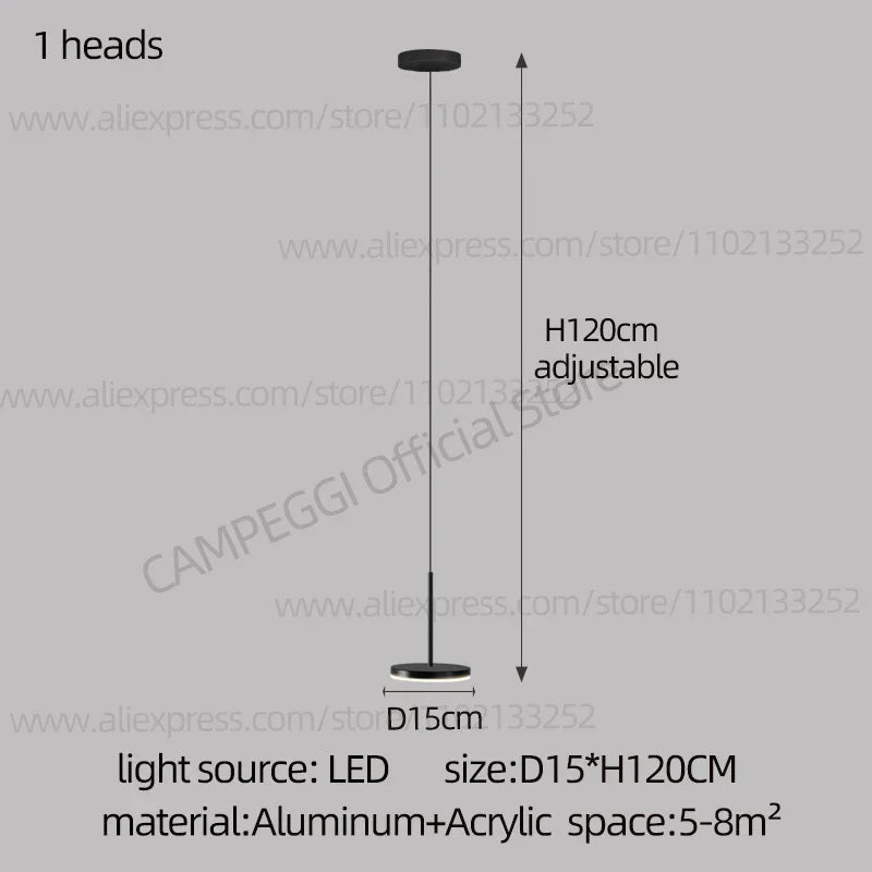 DecorBites™ Golden Black LED Long Chandelier for Home, Restaurant, and Cafe