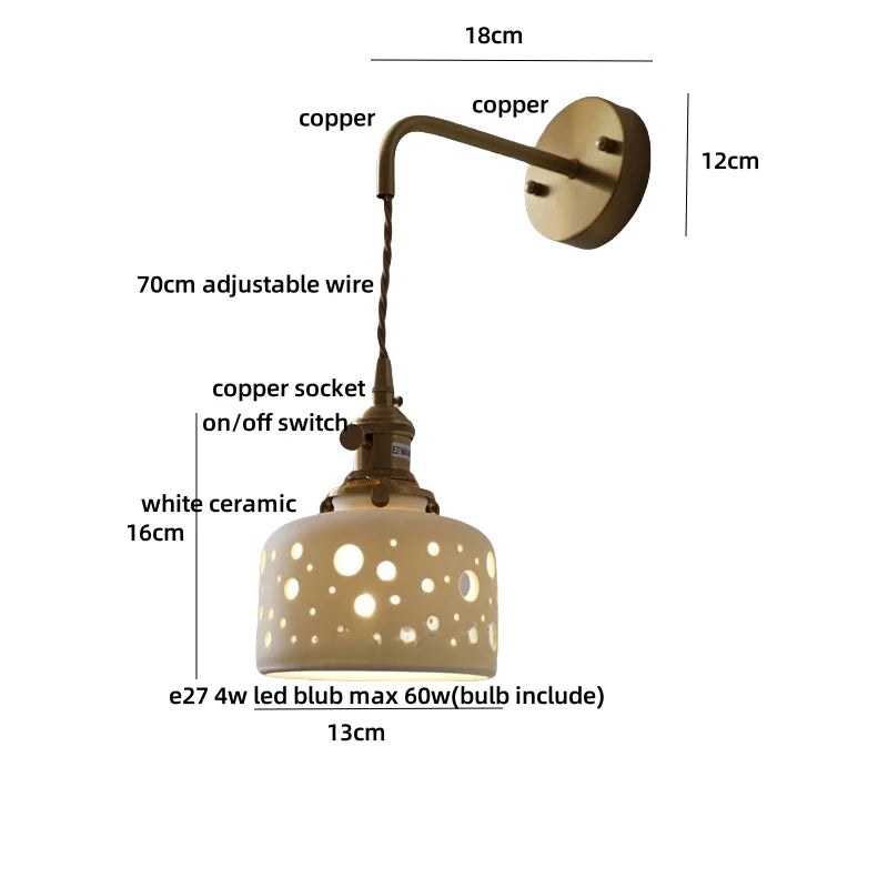 DecorBites™ Ceramic LED Wall Sconce Light Fixture with Pull Chain Switch