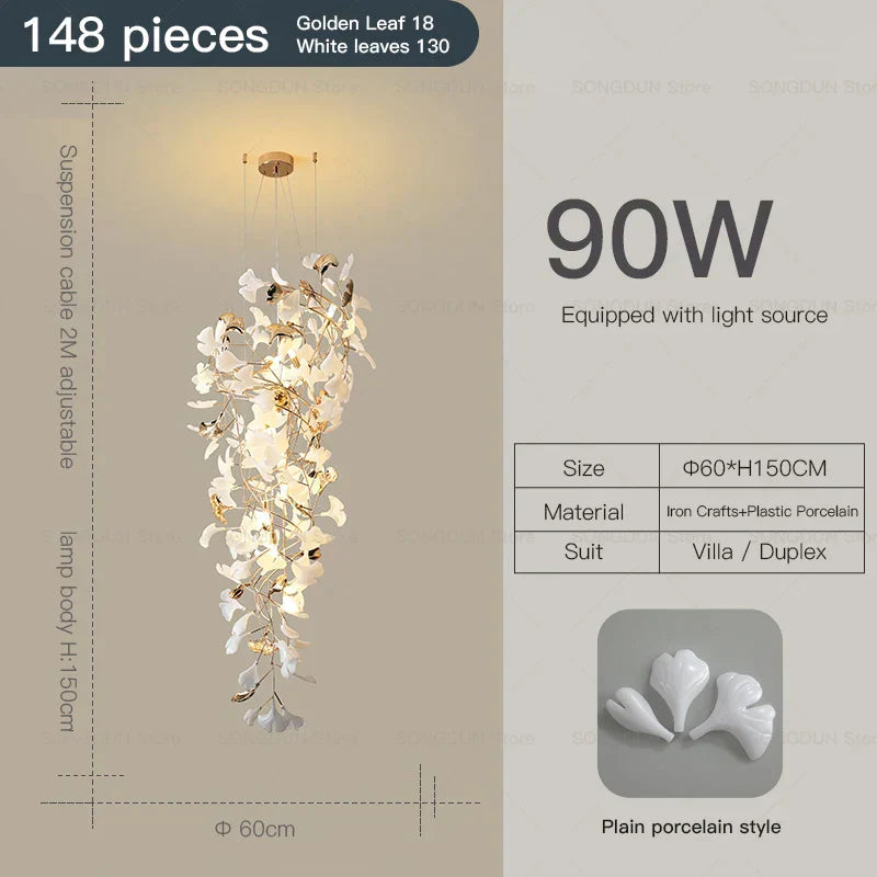DecorBites™ Gingko Leaf Ceramic Chandelier: Modern Nordic Living Room & Hotel Lobby Lighting