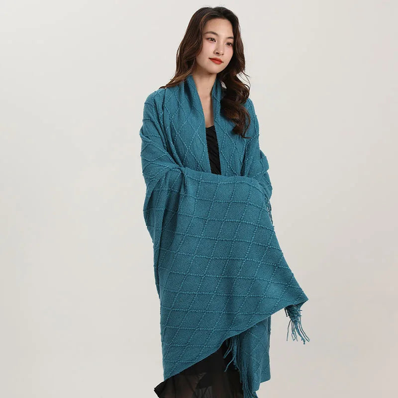 DecorBites™ Knitted Diamond Blanket: Versatile Solid Shawl for Home, Office, Travel