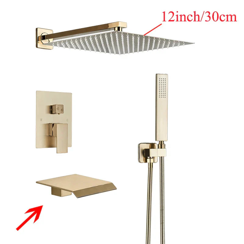 DecorBites™ Black Wall Mounted Shower System with Handshower - 12/16 Inch Rainwater Faucet
