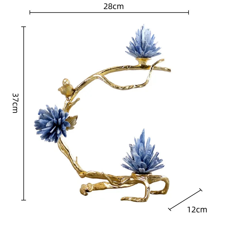 DecorBites™ Crystal Stone Golden Bird Metal Tree Sculpture Room Decoration