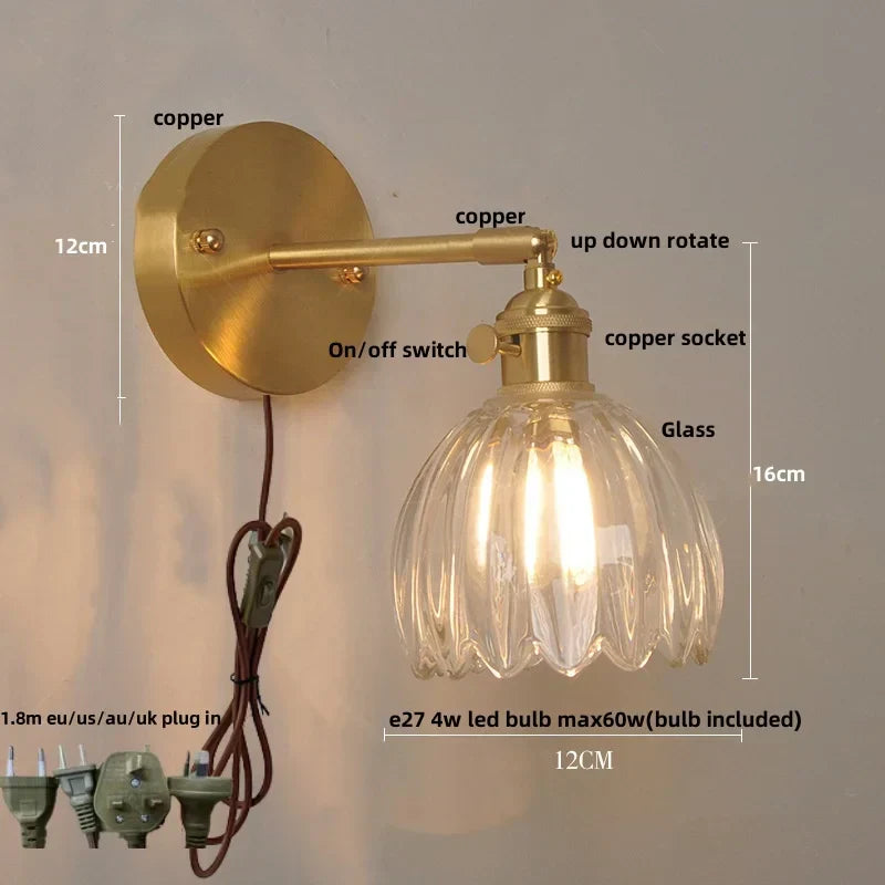 DecorBites™ Clear Glass LED Wall Lights Up Down Rotate Copper Nordic Sconce Fixtures