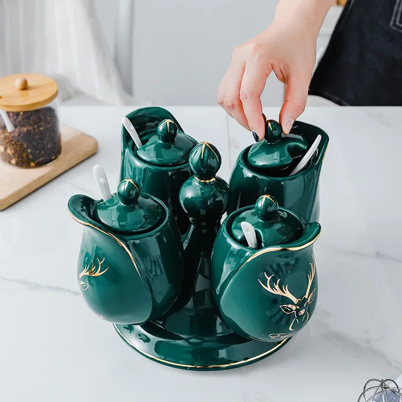 DecorBites™ Ceramic Seasoning Set with Rotatable Spice Jar, Modern Kitchen Accessories