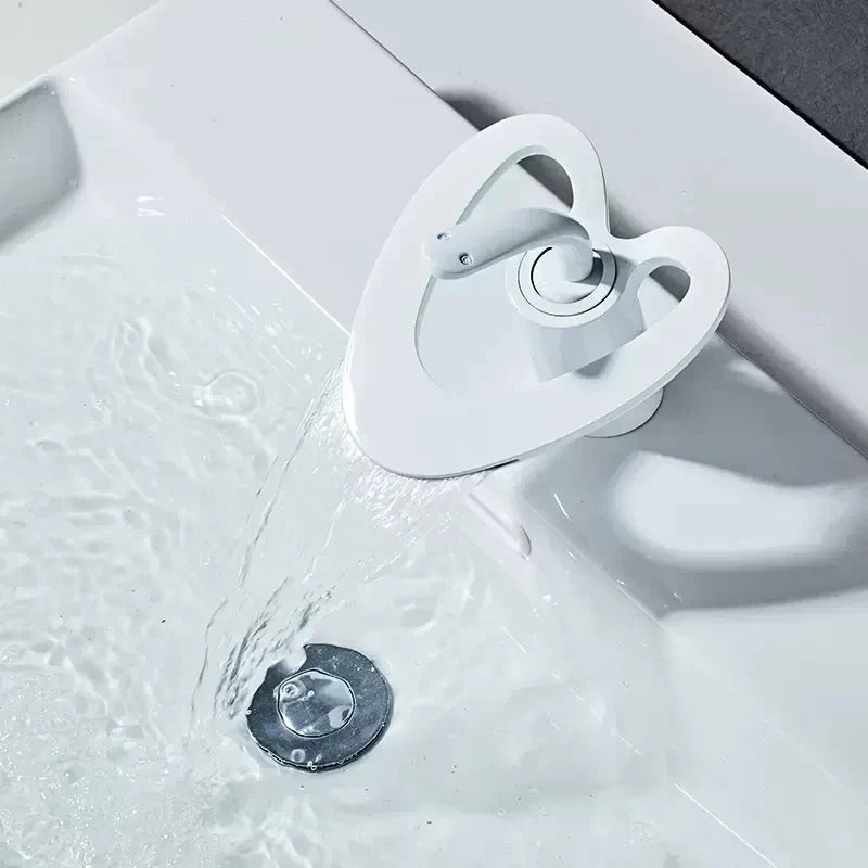 DecorBites™ Golden/White & Black Waterfall Basin Faucet - Brass Sink Mixer Tap - Hot & Cold