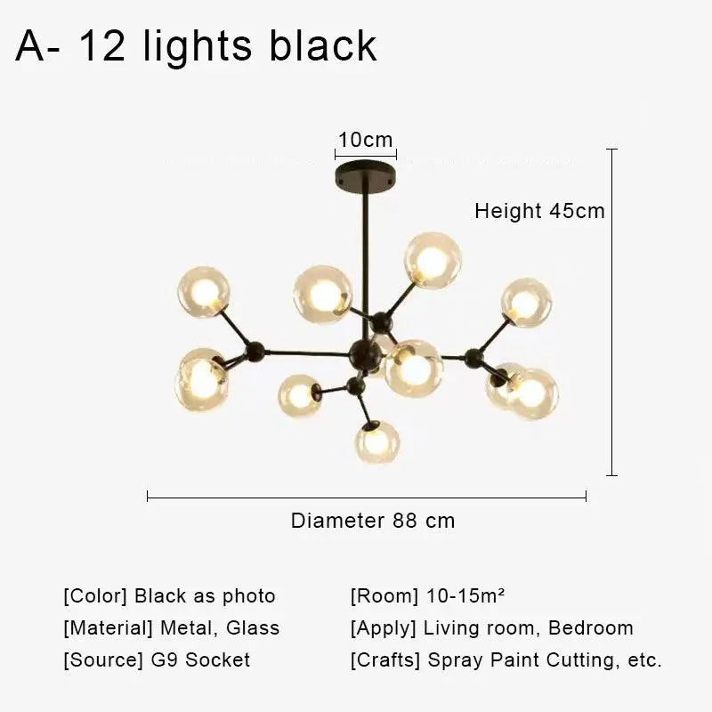 DecorBites™ Glass Ball Pendant Chandelier for Living Room Bedroom Dining Room