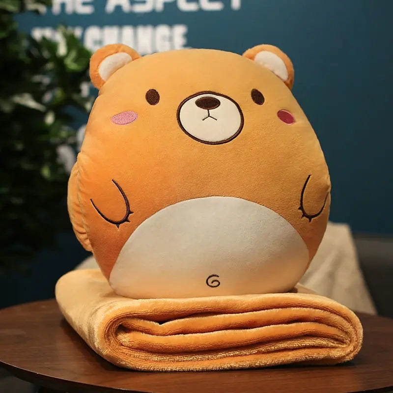 DecorBites™ Cartoon Animal Throw Pillow Blanket: Two-in-one Multi-functional Home Office Summer Blanket