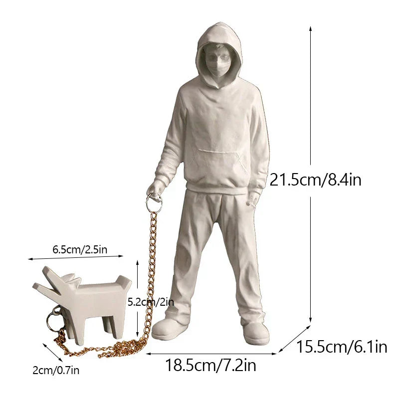 DecorBites™ Banksy Dog Walker Resin Statue: Trendy Street Art Figurine for Home Office Decor