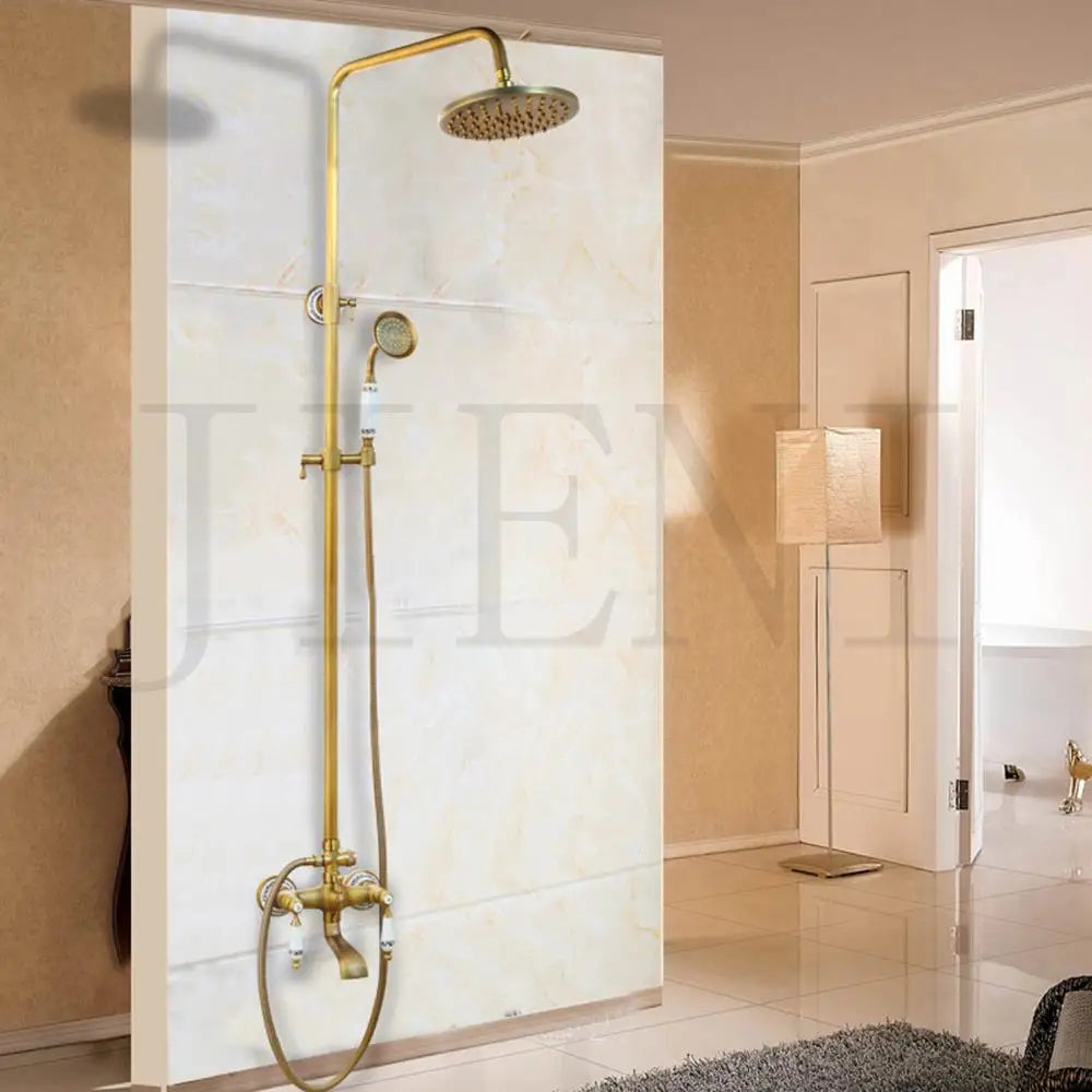 DecorBites™ Antique Brass Bathroom Shower Set with Hand Shower, Mixer Taps, Double Handles