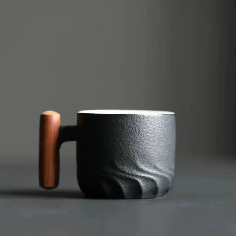 DecorBites™ Gradient Glaze Ceramic Coffee Cup with Wooden Handle for Home and Office