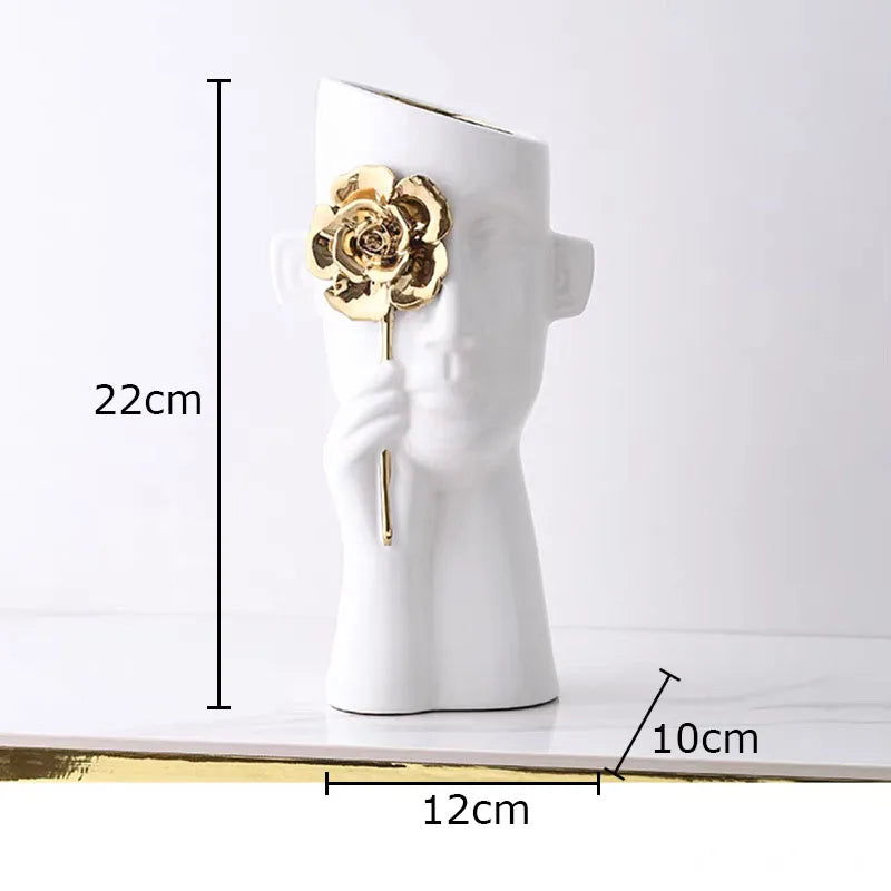 DecorBites™ Gold Rose Relief Ceramic Vase, Elegant Desk Floral Vase for Room Decor