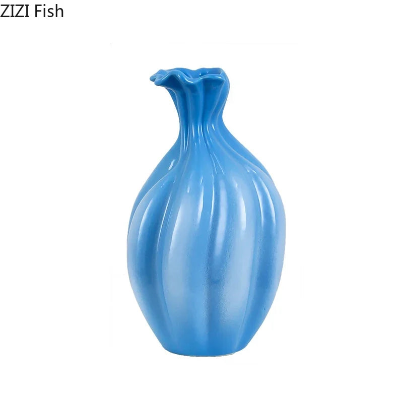 DecorBites™ Blue Ceramic Flower Bud Vase for Table Decoration and Room Aesthetic
