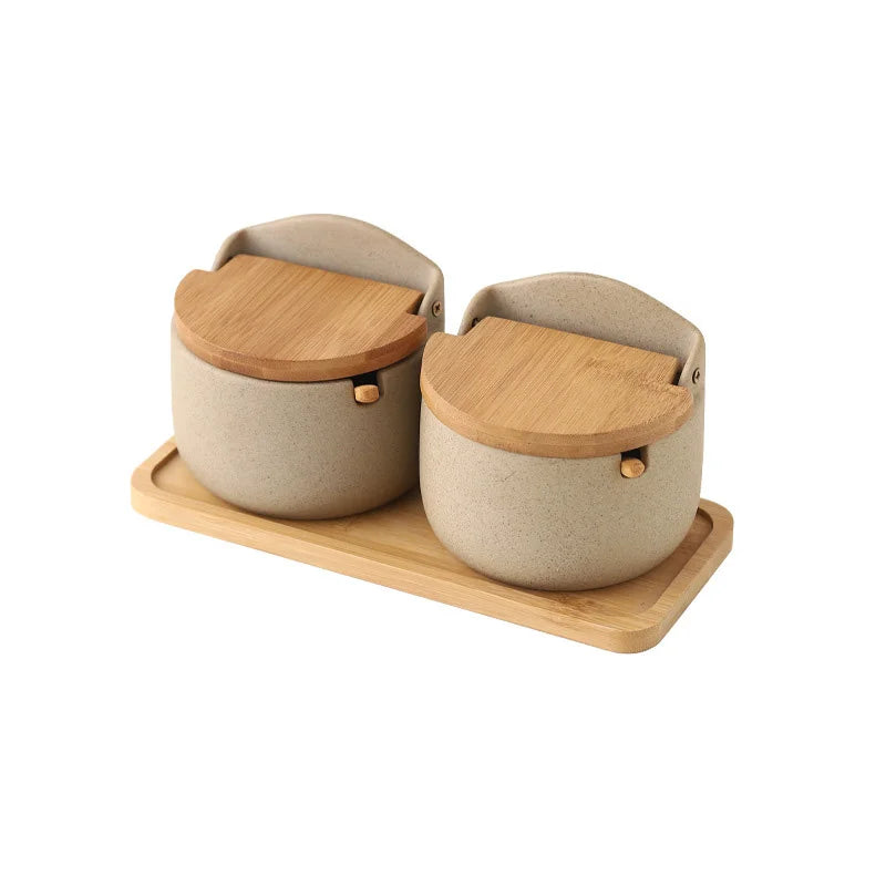 DecorBites™ Ceramic Seasoning Jar Set with Bamboo Lid and Spoon