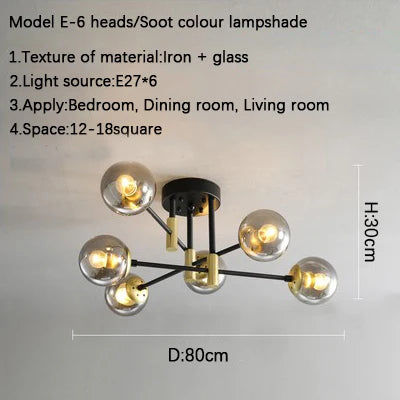 DecorBites™ Glass Ball Black Chandelier - Nordic Round Dining Table Ceiling Chandelier