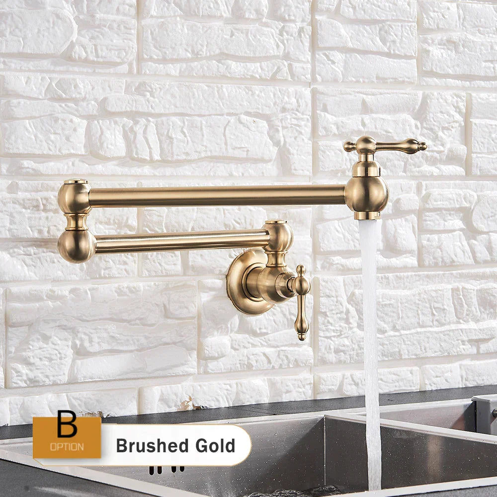 DecorBites™ Double Joint Spout Brass Kitchen Faucet, Single Hole Two Handle Swing Arm