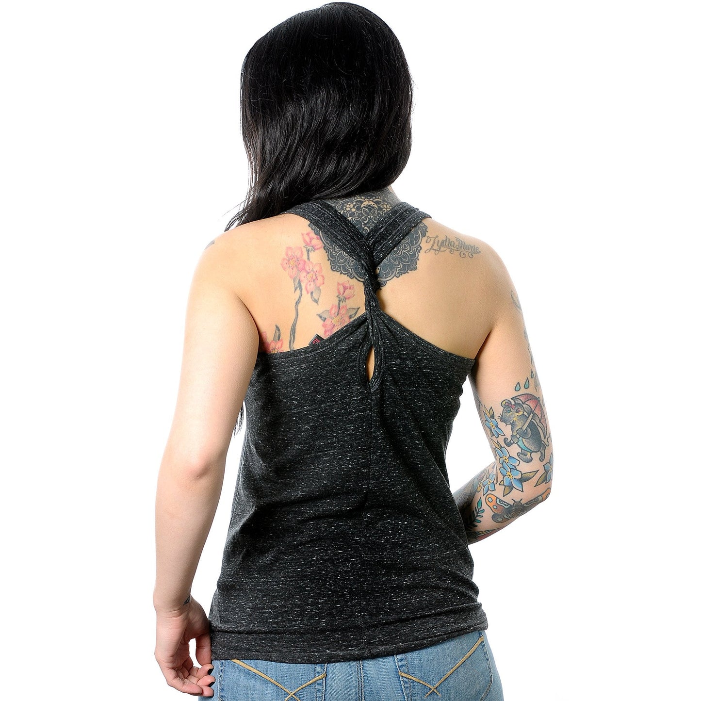 Anyone can be cool, but awesome takes practice Black Gray Cosmic Twist Back Tank Top
