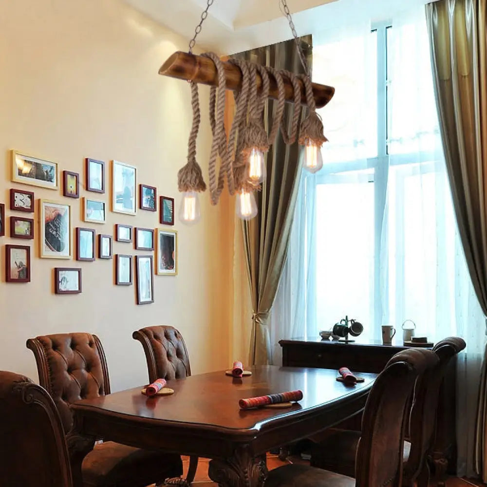 DecorBites™ Adjustable Rope Island Light with Bulb in Beige - 3/4/6-Light Bamboo Pendant