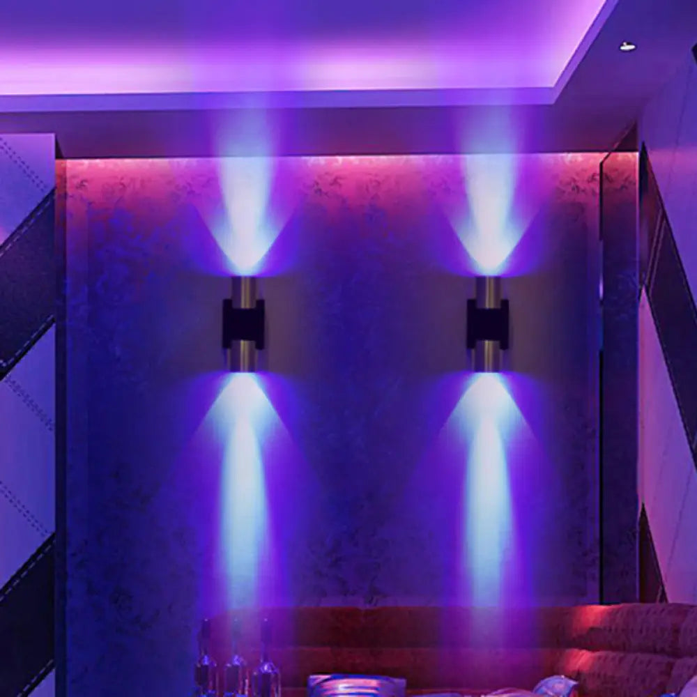 DecorBites™ Aluminum LED Disco Pub Wall Light Fixture - Compact 3"/4.5" H | Silver | Vibrant Blue/Yellow/Purple Lighting