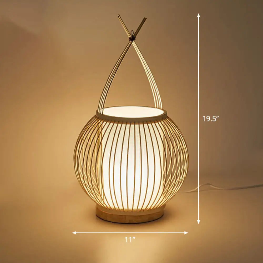 DecorBites™ Bamboo Single Restaurant Nightstand Light from South-east Asia - Wood Basket Table Lighting