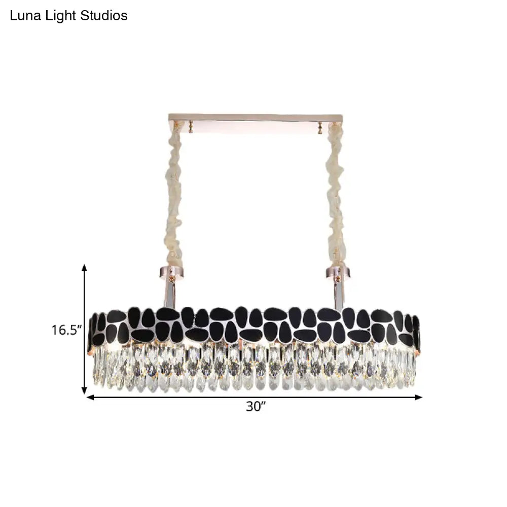 DecorBites™ Black 8-Head Island Lamp with Modern Clear Crystal Prisms - Oval Island Light Fixture