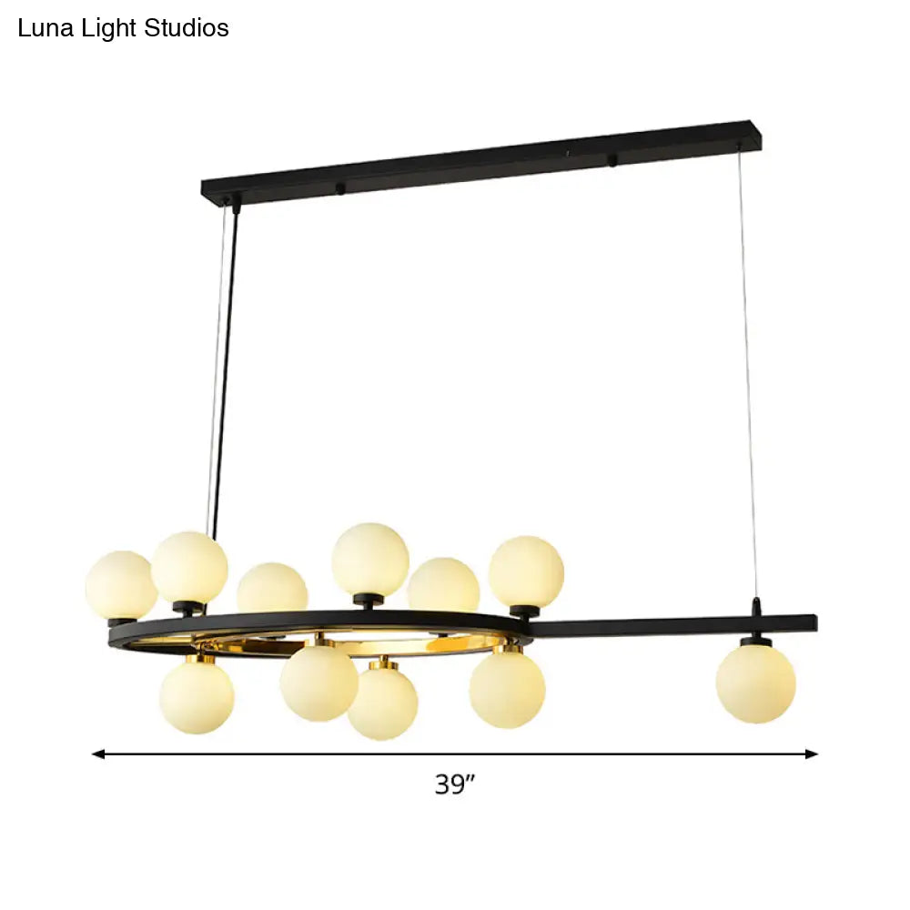 DecorBites™ Black Oval Hanging Light Fixture - Nordic Style with 11 Metal Heads and Opal Glass Shade