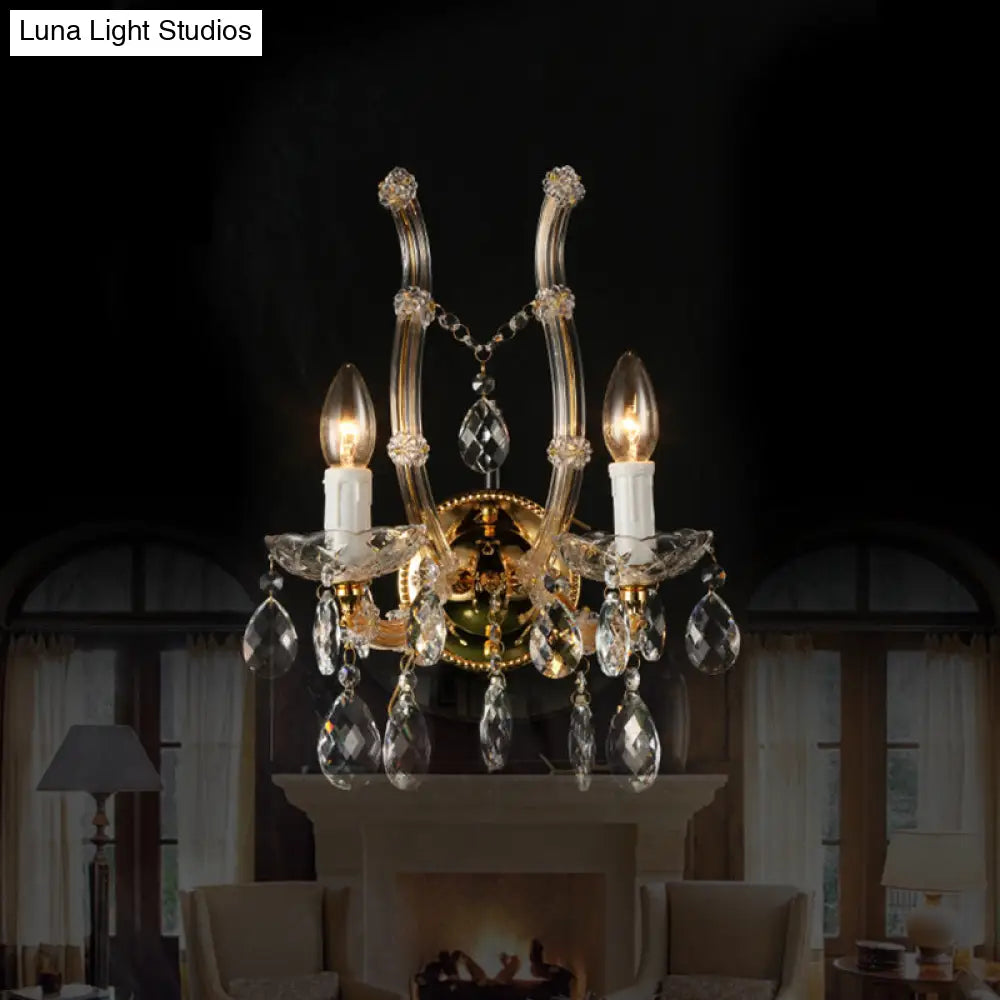 DecorBites™ Contemporary Amber Glass Wall Light with Crystal Deco - Gold Finish, 2 Lights