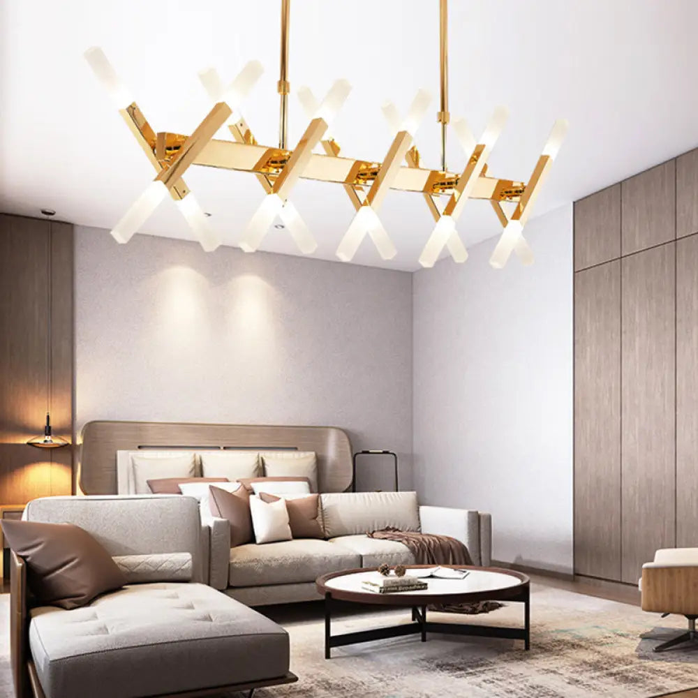 DecorBites™ Contemporary Black/Gold Island Pendant Light with Cross Iron Shade - Perfect for Living Room (16/20-Light)