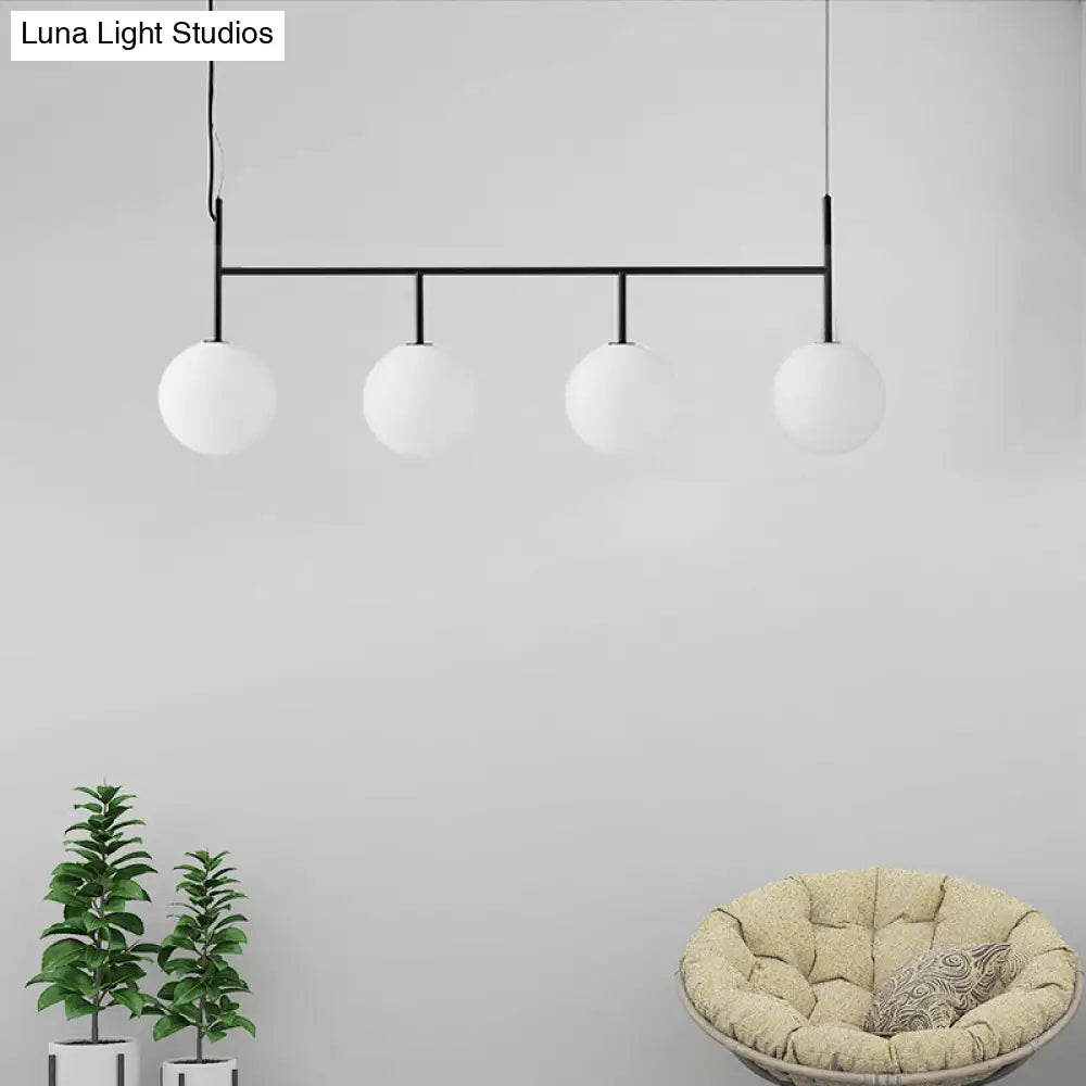 DecorBites™ Contemporary Black Suspended Island Light Fixture with White Glass Orb and 4 Bulbs