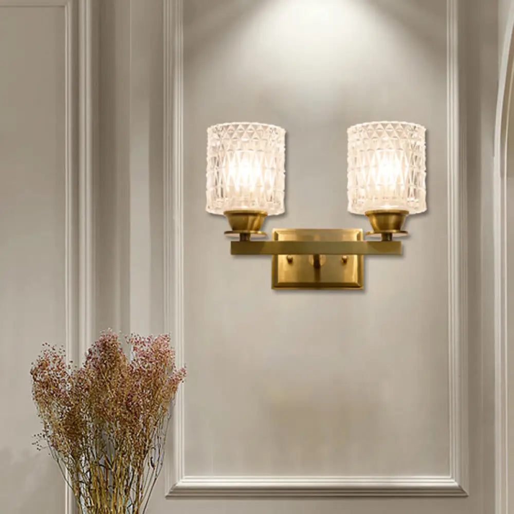 DecorBites™ Contemporary Brass Wall Light Fixture with Lattice Glass for Corridor - Cylinder Shape