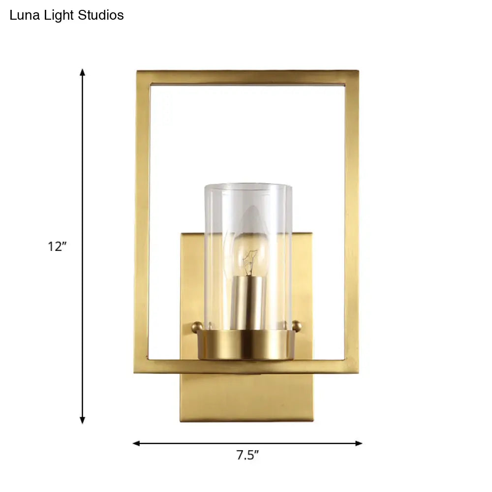 DecorBites™ Contemporary Brass Wall Sconce with Clear Glass Shade - Cylindrical Bedroom Light Fixture