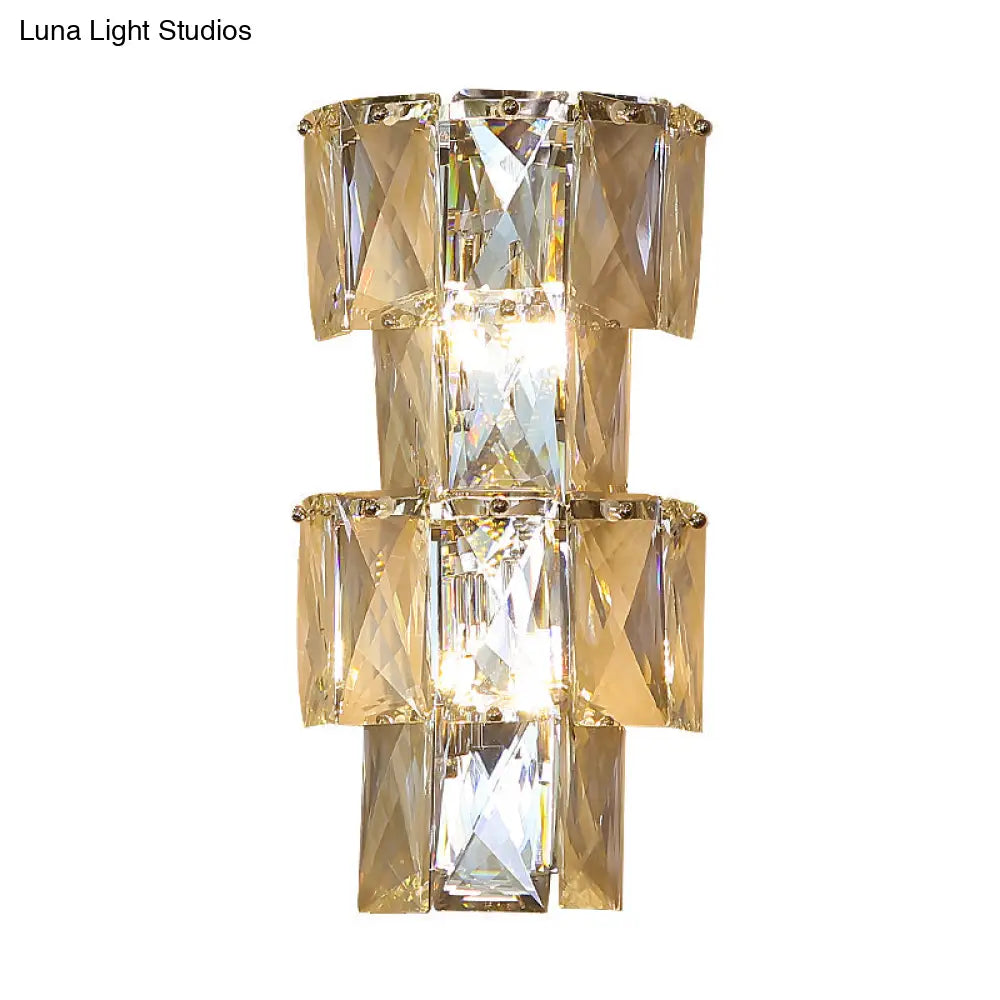 DecorBites™ Contemporary Clear Crystal 4-Bulb Tiered Ice Cube Wall Lamp Kit - Modern Sconce Light Fixture