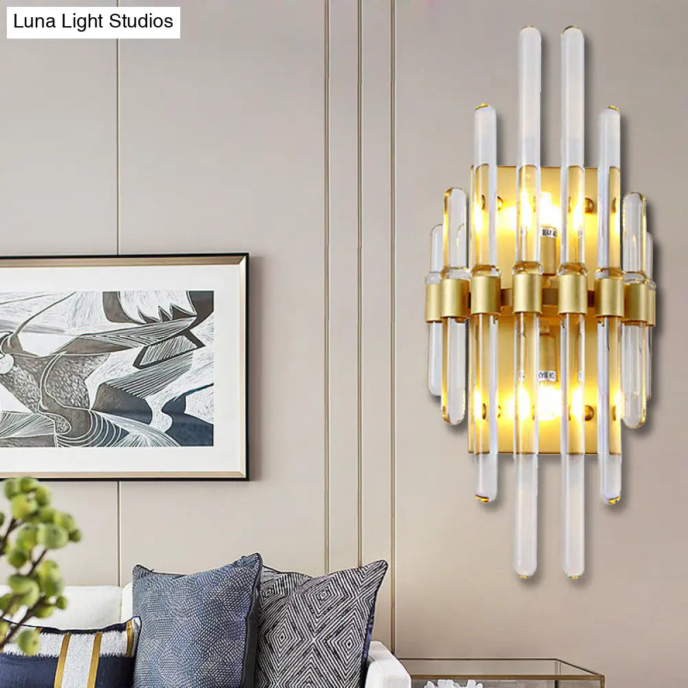 DecorBites™ Contemporary Clear Crystal Tube Wall Lighting With 2 Brass Lights - Ideal for Living Room