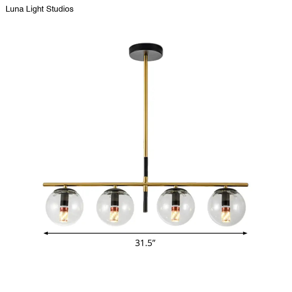 DecorBites™ Contemporary Clear Glass Ball Pendant Light with 4 Bulbs - Black and Gold