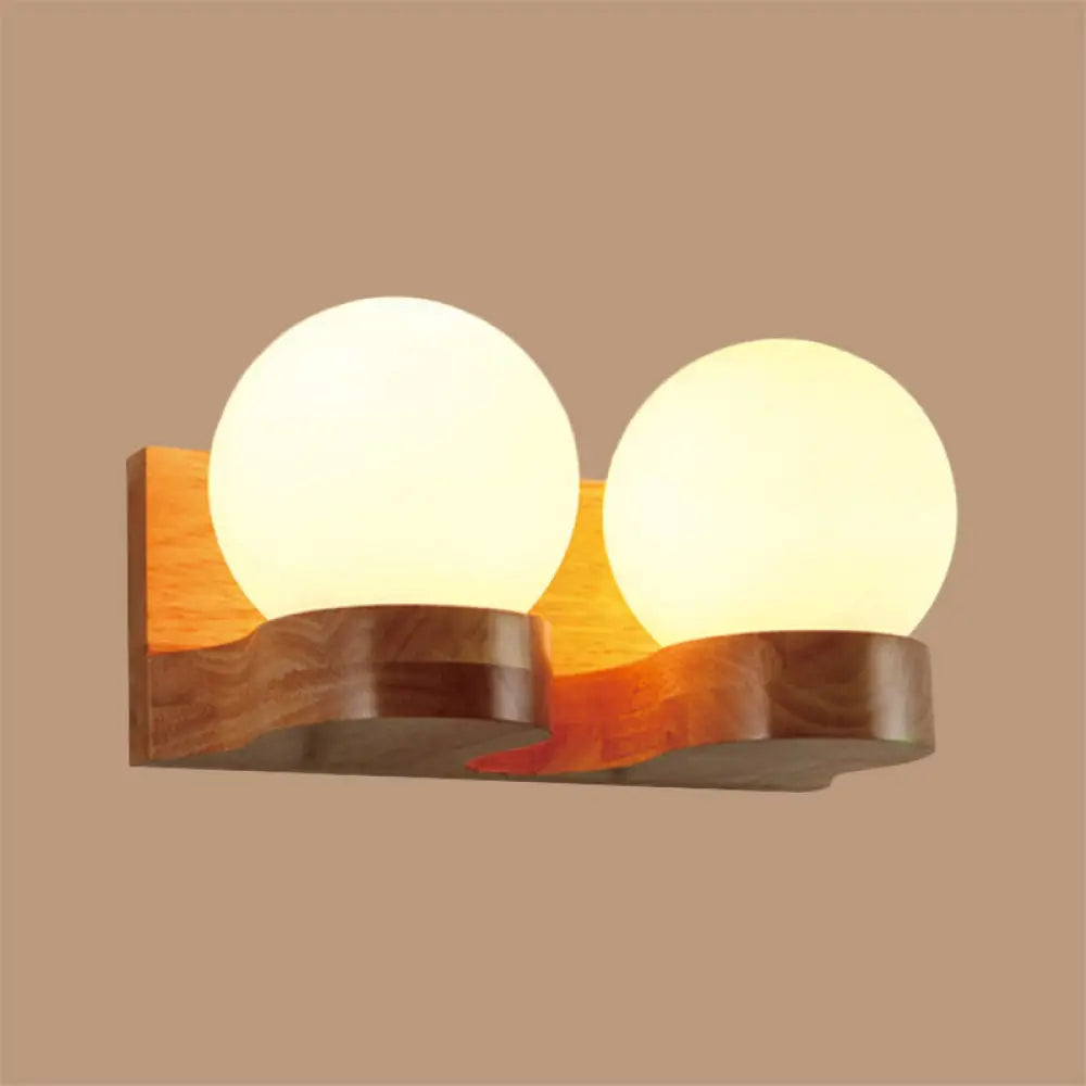 DecorBites™ Contemporary Cream Glass LED Sconce Light Fixture for Living Room Wall in Wood