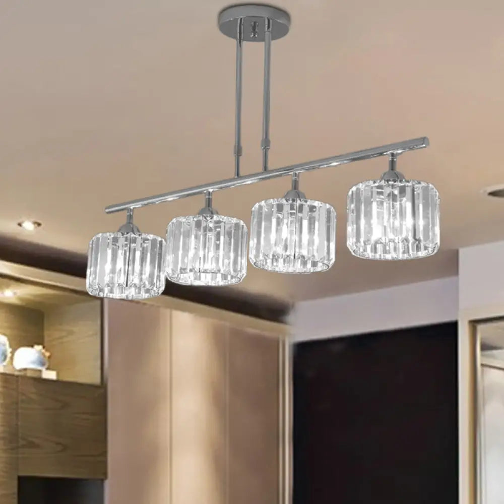 DecorBites™ Contemporary Crystal Chrome Drum Chandelier Light with 3/4 Pendant Bulbs - Perfect for Bedroom