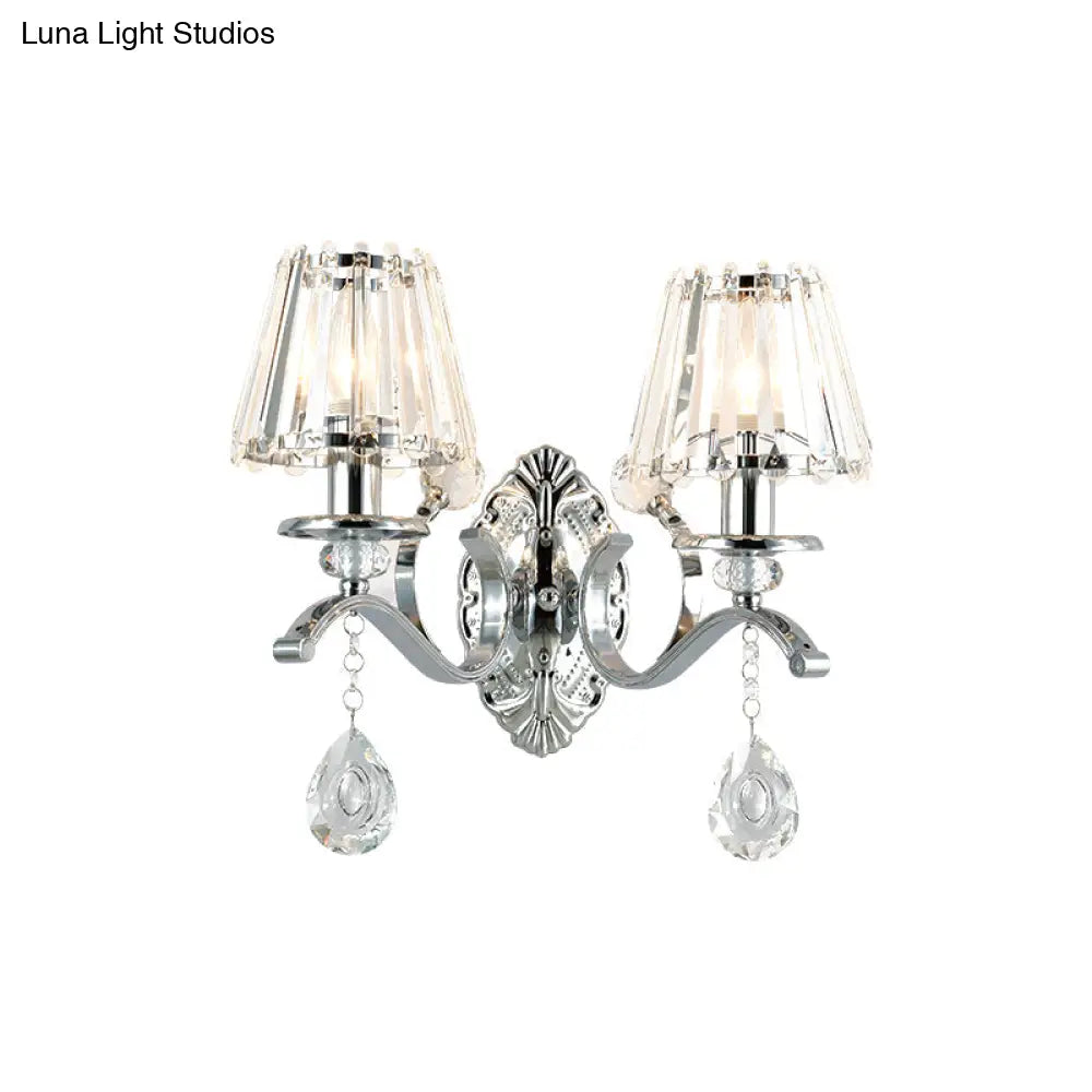 DecorBites™ Contemporary Crystal Conical Wall Sconce - 2-Light Silver Lighting for Living Room
